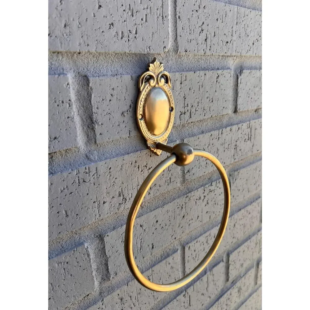 Antique Brass Towel Holder – Vintage Solid Brass Bathroom Accessory / Hardware